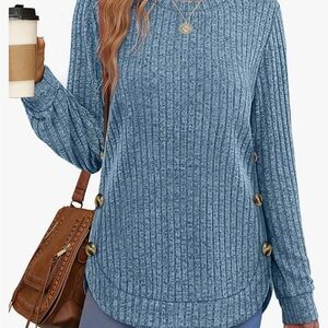 **NWOT** Women's Blue Ribbed Long Sleeve Crewneck Sweater . Size Large